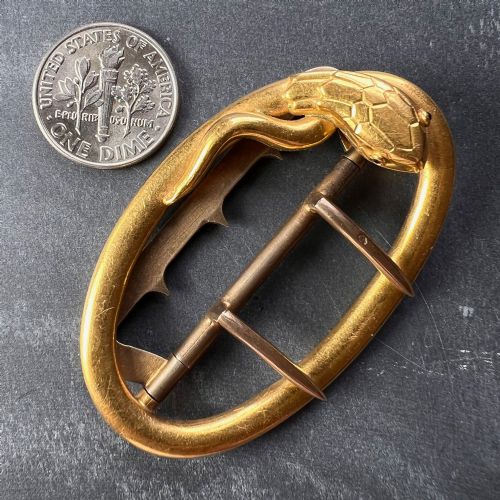 FRENCH 18K YELLOW GOLD SILVER GARNET SNAKE BELT BUCKLE - ADDITIONAL PHOTO 12