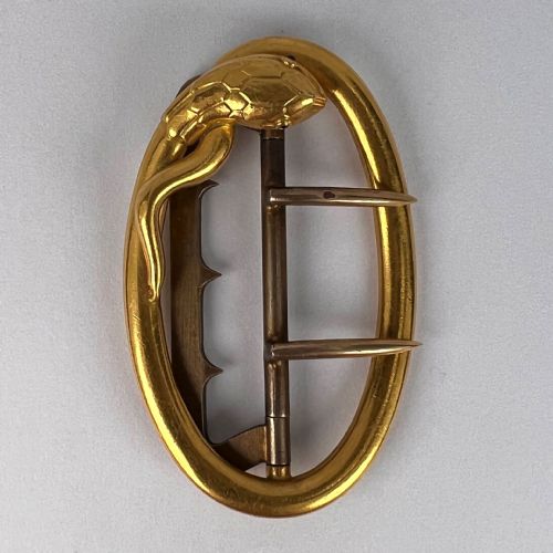 FRENCH 18K YELLOW GOLD SILVER GARNET SNAKE BELT BUCKLE - ADDITIONAL PHOTO 13
