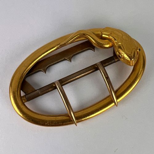 FRENCH 18K YELLOW GOLD SILVER GARNET SNAKE BELT BUCKLE - ADDITIONAL PHOTO 14
