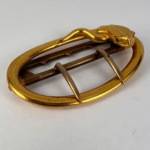 FRENCH 18K YELLOW GOLD SILVER GARNET SNAKE BELT BUCKLE - ADDITIONAL PHOTO 15