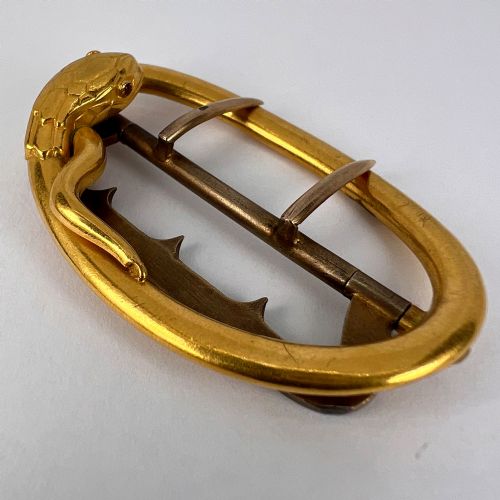 FRENCH 18K YELLOW GOLD SILVER GARNET SNAKE BELT BUCKLE - ADDITIONAL PHOTO 17