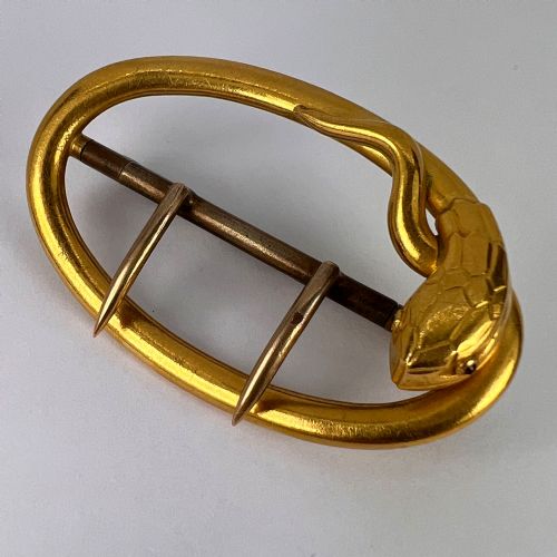 FRENCH 18K YELLOW GOLD SILVER GARNET SNAKE BELT BUCKLE - ADDITIONAL PHOTO 18