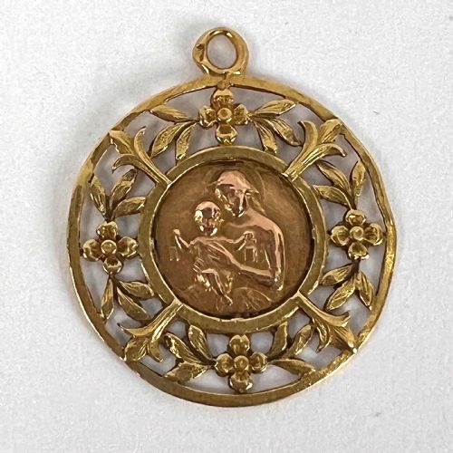 FRENCH DROPSY MADONNA AND CHILD 18K YELLOW ROSE GOLD CHARM PENDANT - ADDITIONAL PHOTO 9