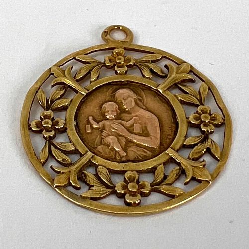 FRENCH DROPSY MADONNA AND CHILD 18K YELLOW ROSE GOLD CHARM PENDANT - ADDITIONAL PHOTO 10