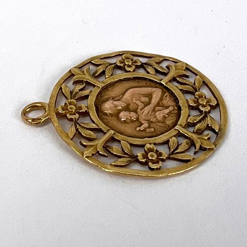 FRENCH DROPSY MADONNA AND CHILD 18K YELLOW ROSE GOLD CHARM PENDANT - ADDITIONAL PHOTO 11