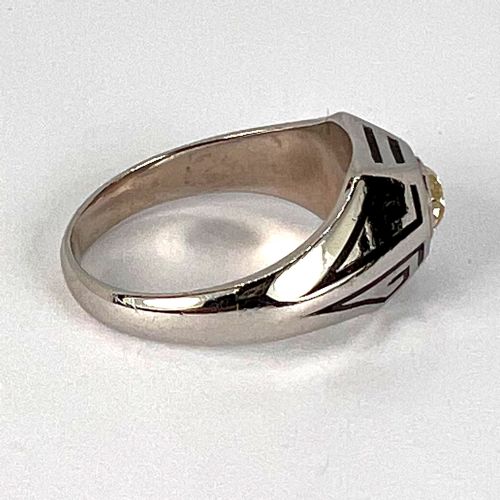 ART DECO TINTED YELLOW DIAMOND 14K WHITE GOLD ENAMEL RING - ADDITIONAL PHOTO 4