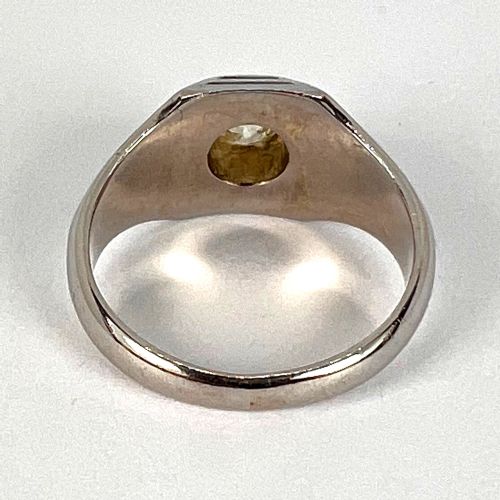 ART DECO TINTED YELLOW DIAMOND 14K WHITE GOLD ENAMEL RING - ADDITIONAL PHOTO 5