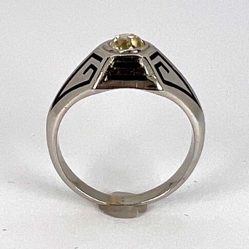 ART DECO TINTED YELLOW DIAMOND 14K WHITE GOLD ENAMEL RING - ADDITIONAL PHOTO 9