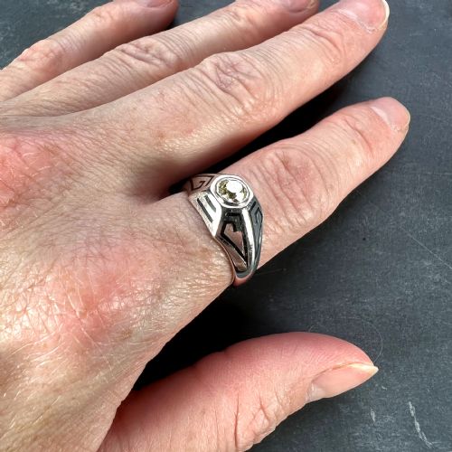 ART DECO TINTED YELLOW DIAMOND 14K WHITE GOLD ENAMEL RING - ADDITIONAL PHOTO 13