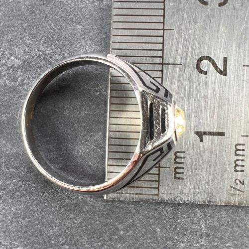 ART DECO TINTED YELLOW DIAMOND 14K WHITE GOLD ENAMEL RING - ADDITIONAL PHOTO 22