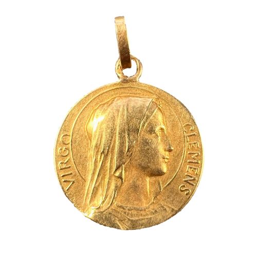 FRENCH DROPSY 18K YELLOW GOLD VIRGIN MARY CHARM PENDANT - ADDITIONAL PHOTO 2