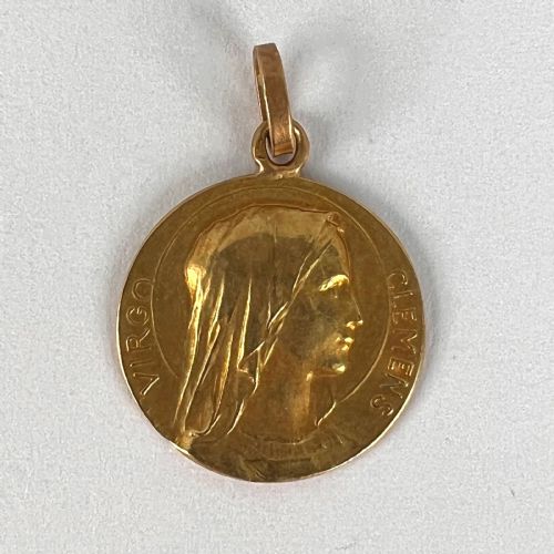 FRENCH DROPSY 18K YELLOW GOLD VIRGIN MARY CHARM PENDANT - ADDITIONAL PHOTO 9