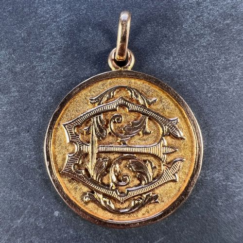 FRENCH 18K ROSE GOLD EC OR CE MONOGRAM MEDAL PENDANT - ADDITIONAL PHOTO 1
