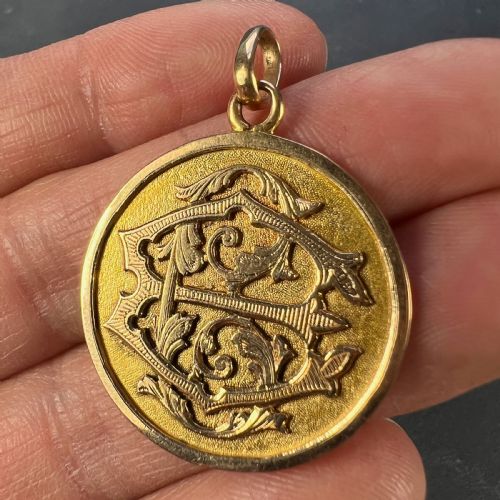 FRENCH 18K ROSE GOLD EC OR CE MONOGRAM MEDAL PENDANT - ADDITIONAL PHOTO 4