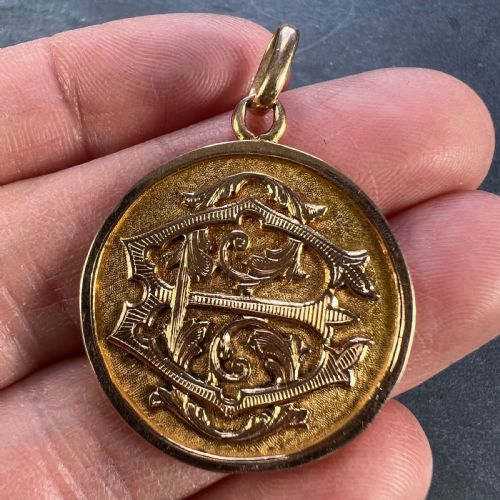 FRENCH 18K ROSE GOLD EC OR CE MONOGRAM MEDAL PENDANT - ADDITIONAL PHOTO 5