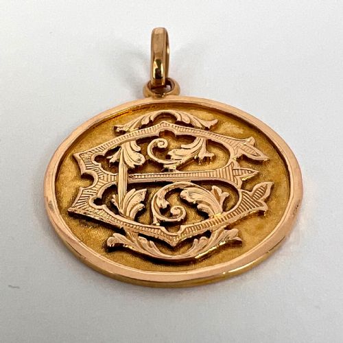 FRENCH 18K ROSE GOLD EC OR CE MONOGRAM MEDAL PENDANT - ADDITIONAL PHOTO 14