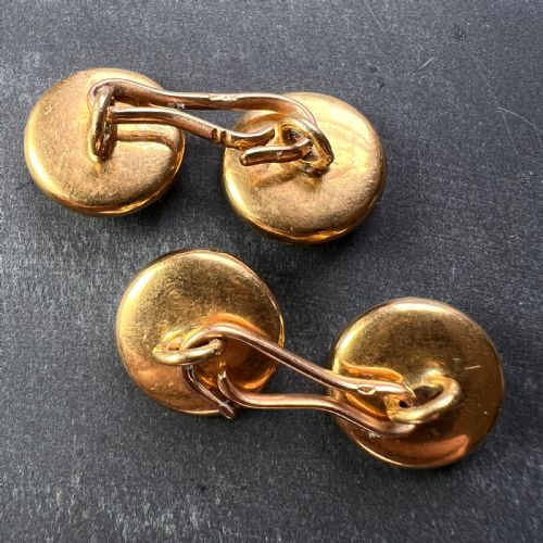 FRENCH 18K YELLOW GOLD PEARL MOTHER OF PEARL AND ENAMEL CUFFLINKS - ADDITIONAL PHOTO 5