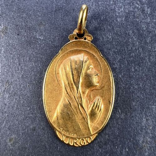 FRENCH SELLIER VIRGIN MARY 18K YELLOW GOLD MEDAL CHARM PENDANT - ADDITIONAL PHOTO 1