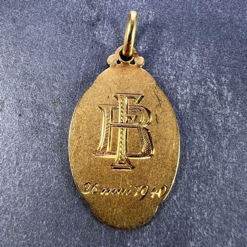 FRENCH SELLIER VIRGIN MARY 18K YELLOW GOLD MEDAL CHARM PENDANT - ADDITIONAL PHOTO 2