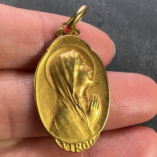 FRENCH SELLIER VIRGIN MARY 18K YELLOW GOLD MEDAL CHARM PENDANT - ADDITIONAL PHOTO 5