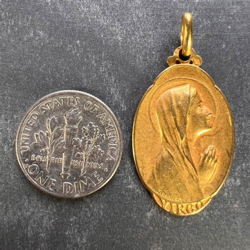 FRENCH SELLIER VIRGIN MARY 18K YELLOW GOLD MEDAL CHARM PENDANT - ADDITIONAL PHOTO 9