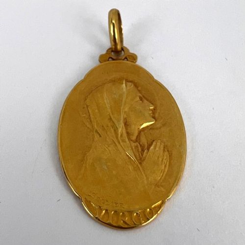 FRENCH SELLIER VIRGIN MARY 18K YELLOW GOLD MEDAL CHARM PENDANT - ADDITIONAL PHOTO 11