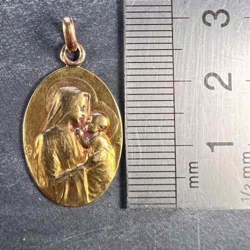 FRENCH DROPSY MADONNA AND CHILD 18K YELLOW GOLD CHARM PENDANT - ADDITIONAL PHOTO 8