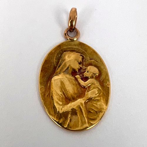 FRENCH DROPSY MADONNA AND CHILD 18K YELLOW GOLD CHARM PENDANT - ADDITIONAL PHOTO 11
