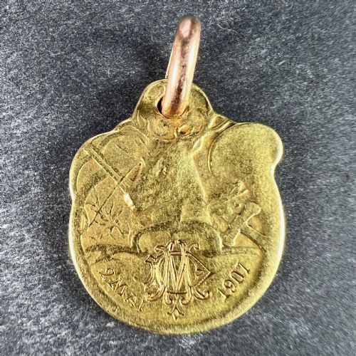 FRENCH RASUMNY DEER HUNTING HORN 18K YELLOW GOLD CHARM PENDANT - ADDITIONAL PHOTO 2
