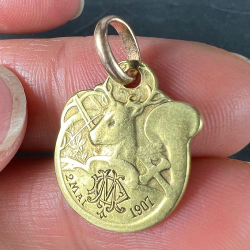 FRENCH RASUMNY DEER HUNTING HORN 18K YELLOW GOLD CHARM PENDANT - ADDITIONAL PHOTO 8