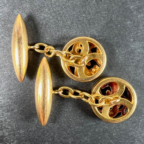 ART NOUVEAU FRENCH MISTLETOE LEAVES 18K YELLOW GOLD CUFFLINKS - ADDITIONAL PHOTO 3