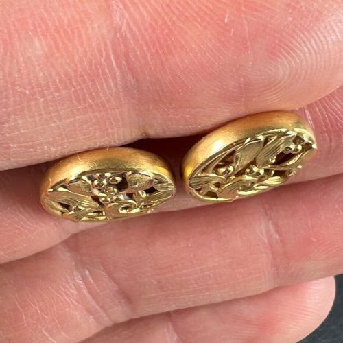 ART NOUVEAU FRENCH MISTLETOE LEAVES 18K YELLOW GOLD CUFFLINKS - ADDITIONAL PHOTO 5
