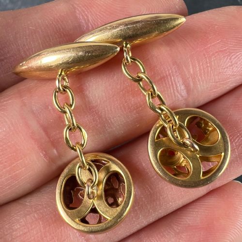 ART NOUVEAU FRENCH MISTLETOE LEAVES 18K YELLOW GOLD CUFFLINKS - ADDITIONAL PHOTO 8