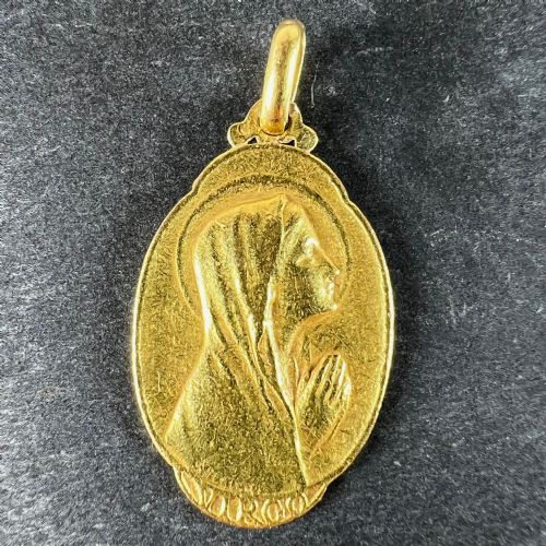 FRENCH SELLIER VIRGIN MARY 18K YELLOW GOLD MEDAL CHARM PENDANT - ADDITIONAL PHOTO 1