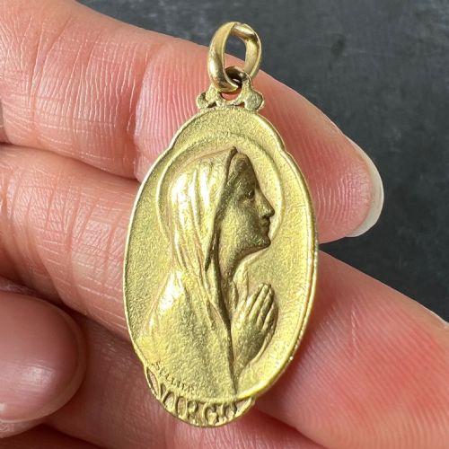FRENCH SELLIER VIRGIN MARY 18K YELLOW GOLD MEDAL CHARM PENDANT - ADDITIONAL PHOTO 5