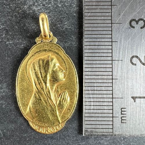 FRENCH SELLIER VIRGIN MARY 18K YELLOW GOLD MEDAL CHARM PENDANT - ADDITIONAL PHOTO 9