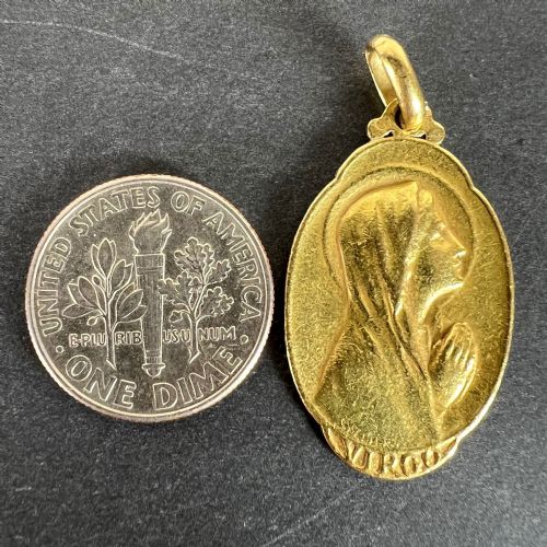 FRENCH SELLIER VIRGIN MARY 18K YELLOW GOLD MEDAL CHARM PENDANT - ADDITIONAL PHOTO 10