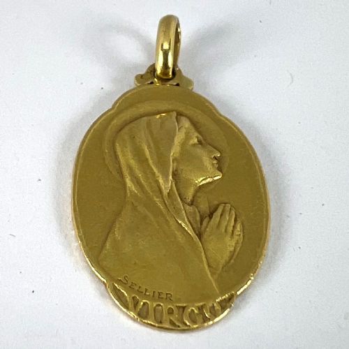 FRENCH SELLIER VIRGIN MARY 18K YELLOW GOLD MEDAL CHARM PENDANT - ADDITIONAL PHOTO 13