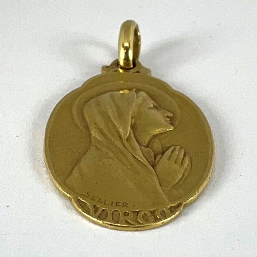 FRENCH SELLIER VIRGIN MARY 18K YELLOW GOLD MEDAL CHARM PENDANT - ADDITIONAL PHOTO 14