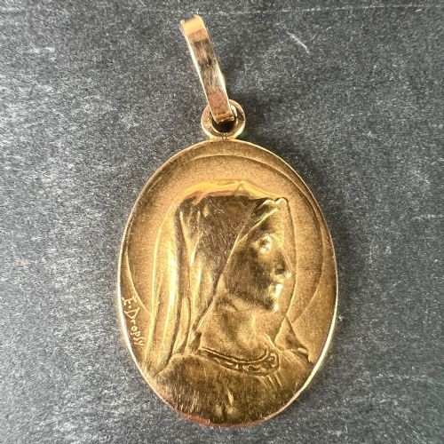 FRENCH EMILE DROPSY VIRGIN MARY 18K YELLOW GOLD RELIGIOUS MEDAL PENDANT - ADDITIONAL PHOTO 1