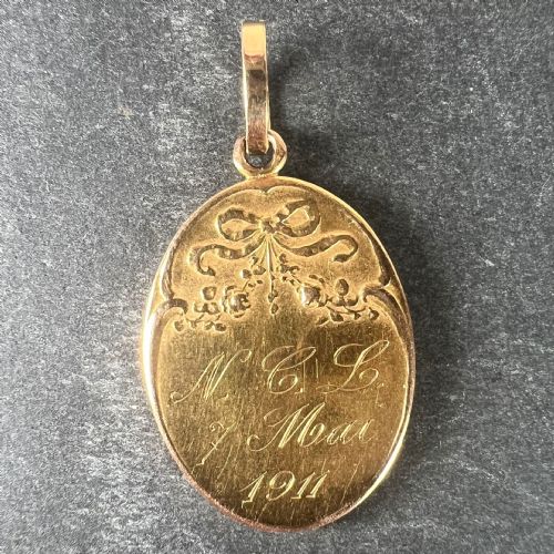 FRENCH EMILE DROPSY VIRGIN MARY 18K YELLOW GOLD RELIGIOUS MEDAL PENDANT - ADDITIONAL PHOTO 2