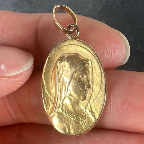 FRENCH EMILE DROPSY VIRGIN MARY 18K YELLOW GOLD RELIGIOUS MEDAL PENDANT - ADDITIONAL PHOTO 6