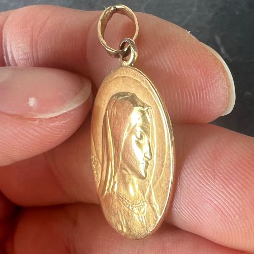 FRENCH EMILE DROPSY VIRGIN MARY 18K YELLOW GOLD RELIGIOUS MEDAL PENDANT - ADDITIONAL PHOTO 7