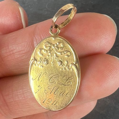 FRENCH EMILE DROPSY VIRGIN MARY 18K YELLOW GOLD RELIGIOUS MEDAL PENDANT - ADDITIONAL PHOTO 9