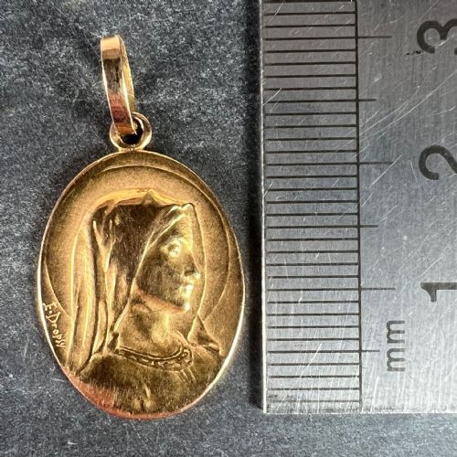 FRENCH EMILE DROPSY VIRGIN MARY 18K YELLOW GOLD RELIGIOUS MEDAL PENDANT - ADDITIONAL PHOTO 10
