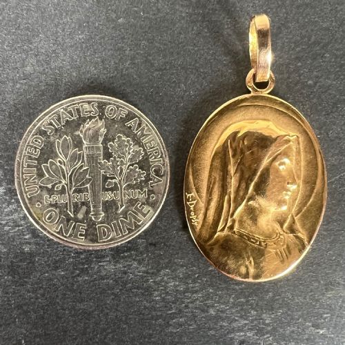 FRENCH EMILE DROPSY VIRGIN MARY 18K YELLOW GOLD RELIGIOUS MEDAL PENDANT - ADDITIONAL PHOTO 11