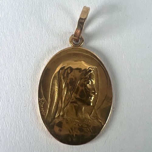 FRENCH EMILE DROPSY VIRGIN MARY 18K YELLOW GOLD RELIGIOUS MEDAL PENDANT - ADDITIONAL PHOTO 12