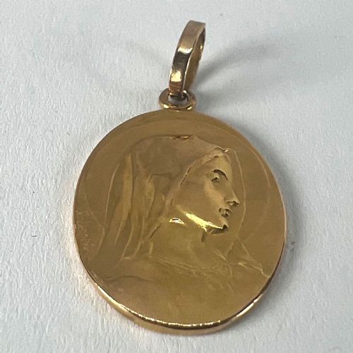 FRENCH EMILE DROPSY VIRGIN MARY 18K YELLOW GOLD RELIGIOUS MEDAL PENDANT - ADDITIONAL PHOTO 13