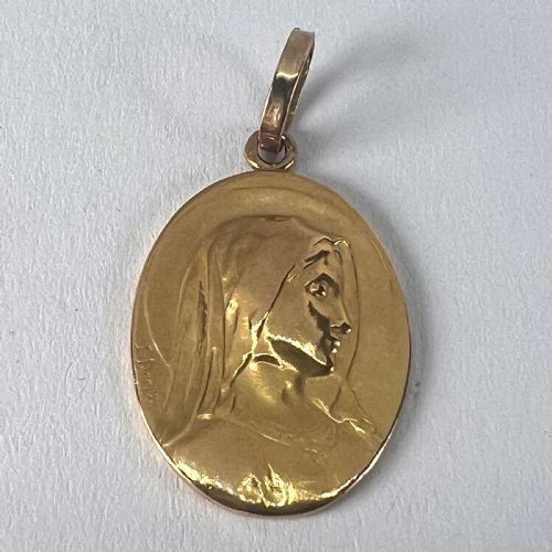 FRENCH EMILE DROPSY VIRGIN MARY 18K YELLOW GOLD RELIGIOUS MEDAL PENDANT - ADDITIONAL PHOTO 14