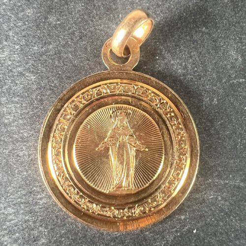 ANTIQUE FRENCH ENGRAVED VIRGIN MARY 18K ROSE GOLD RELIGIOUS MEDAL PENDANT - ADDITIONAL PHOTO 1
